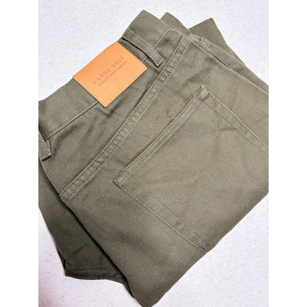 I Love Ugly Mens Slim Fit Pants Olive Green Twill Trousers Fear Nothing 35x24.5